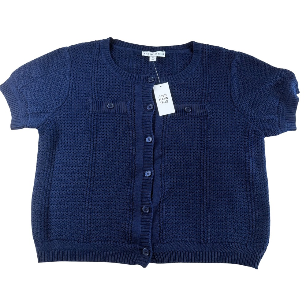 And Now This Womens XL Open Stitch Cardigan Sweater Indigo‎ Bati Navy Blue New